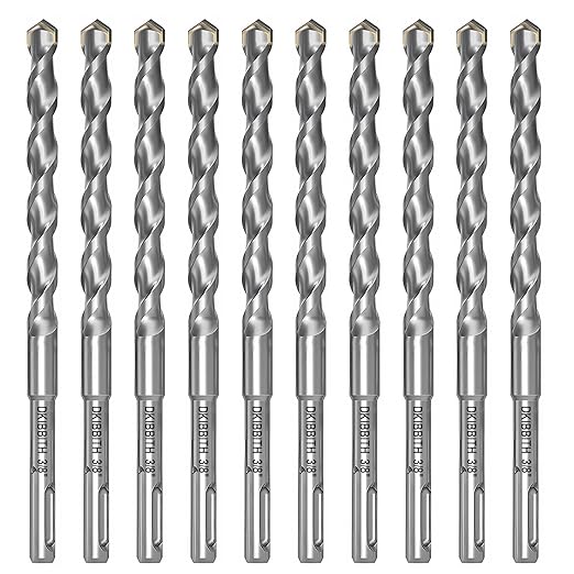 10-Piece 3/8" SDS Plus Drill Bits Rotary Hammer Drill Bit Set, Carbide Tipped for Drilling Concrete Cement Porcelain Tiles Ceramic Pots Stone Brick, Diameter 10mm, 160mm Long, SDS Plus Shank.