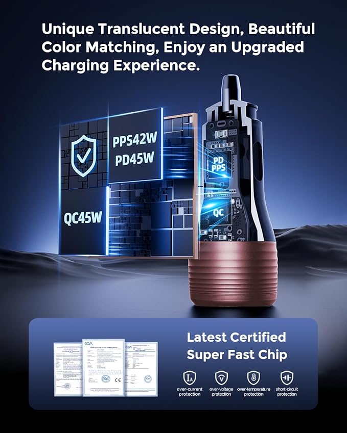 SUNDA 90W USB C Fast Car Charger, 2-Ports Car Charger Adapter, Cigarette Lighter USB Charger PD45W/QC45W QC 3.0 Car Phone Charger for iPhone17/16Pro/Max/iPhone15/Laptop/Galaxy/SamsungS25/S24 (Purple)
