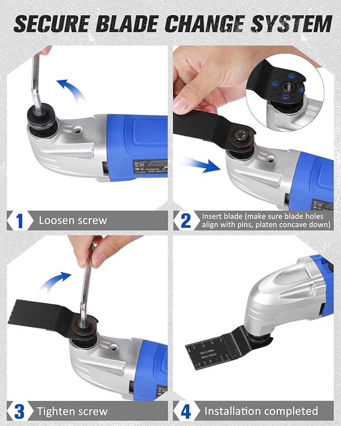 AVID POWER Oscillating Tool, 22000 OPM Electric Oscillating Multi Tool with 3째Oscillation Angle, Cutting, Sanding, Grinding, Scraping, 11 Accessories & Universal Interface-Blue