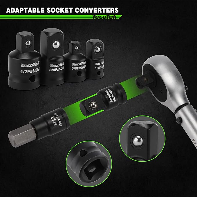38PCS Hex Bit Socket Set, 1/4", 3/8" and 1/2" Drive, SAE and Metric Allen Socket Bit, S2 and Cr-V Steel, S2 Steel, 5/64" - 3/4", 2mm - 19mm, Includes 5PCS Socket Adapters