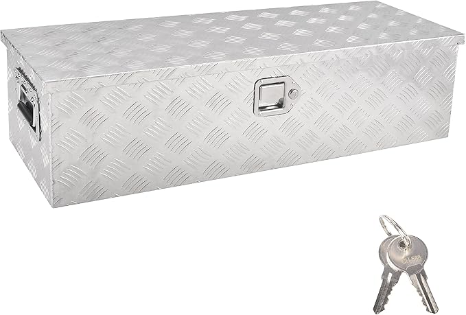 39 Inch Aluminum Tool Box,Heavy Duty Waterproof Truck Bed Tool Box with Side Handle, Lock & Keys,Silver (39"X13"X10")