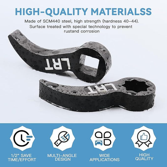 Pry Bar Wrench Adapter 2-Pack, 12mm Superhard Carbon Steel Crowbar Head Tool for Half Shaft Removal & Car Repair, 1/2" Drive (8-Point + 4-Point)