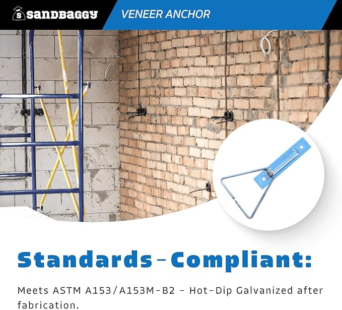 Sandbaggy Type 3 Adjustable Veneer Anchor - Hot Dipped Galvanized (Triangle Tie Included) - Brick, Masonry (12 Gauge (HDG), 50, Count)