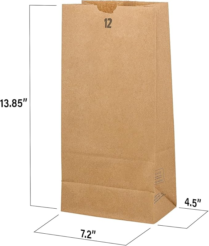 MT Products Brown Lunch Bags 12 lb. - Disposable Paper Bags (Pack of 500) - Made in the USA