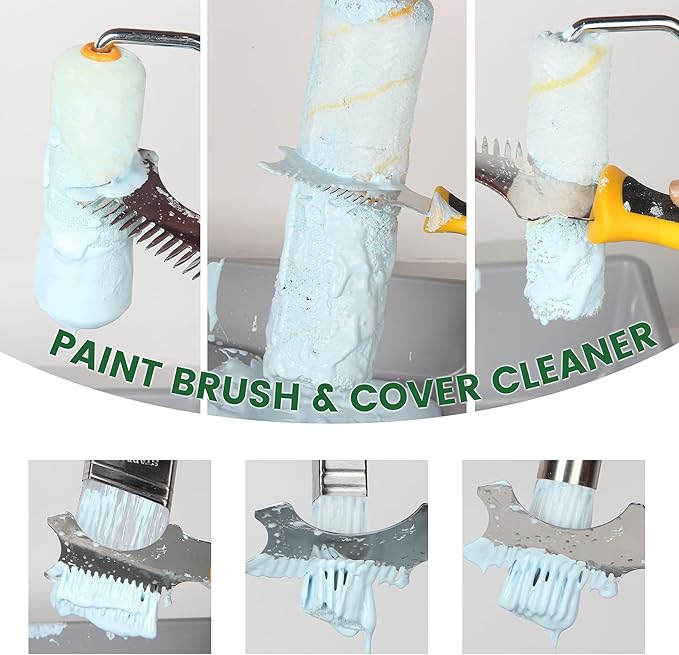 VOOMEY 5 in 1 Paint Brush Comb & 12-in-1 Putty Knife,Combination of Multifunctional Paint Scraper Tool and Brush Roller Cleaner Tool,Scraping,Cleaning Paint Roller