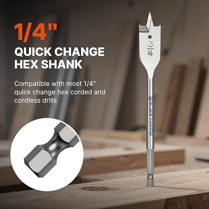 BLACK CANYON 13PCS Spade Bit Set for Wood, Heavy Duty Paddle Drill Bit Set with 1/4" to 1" Wood Drill Bits, High Carbon Steel Spade Bits for Woodworking, Construction, and Carpentry Projects