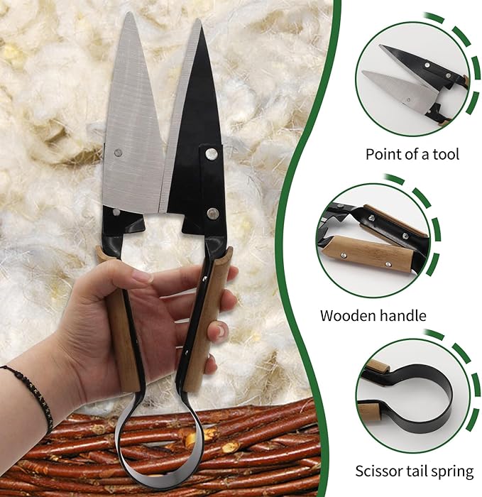 Sheep Clippers Hand Shears For Sheep Shearing, 6.1-inch Carbon Steel Blade,Classic Style, Carbon Steel Scissors For Alpaca, Pet Horse Dog Sheep Shears (Wooden handle)