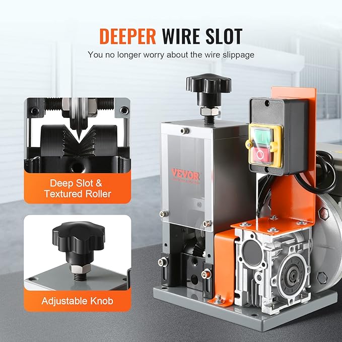 VEVOR Electric Wire Stripping Machine, 0.06''-1.18'' Automatic Wire Stripper, 180 W, 60 ft/min with Visible Stripping Depth Reference