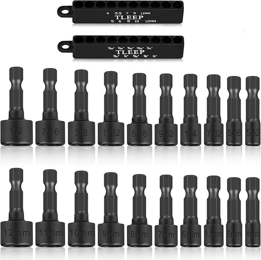 20 x Power Nut Driver Set for Impact Drill, SAE and Metric 1/4??Hex Head Drill Bit Set Screwdriver Socket Set, Chrome Vanadium Steel, Quick Change Chuck Socket Wrench Screw Impact Nutsetter