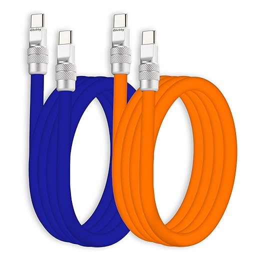 chubbycable Couple Chubby 2-Pack 240W USB C Cable Extra Thick Silicone Fast Charging Cable Compatible with iPhone 17-15 Series iPad Galaxy Series, Dark Blue+Orange, Type-C to Type-C, 4.9FT
