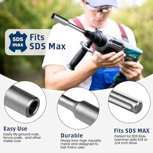 Pisman SDS Max Ground Rod Driver, Hammer Drill Ground Rod Driver for 5/8" & 3/4" Grounding Rods - SDS-Max Rotary Hammer Drill Tool Jackhammer Attachment, SDS Ground Driving Bits