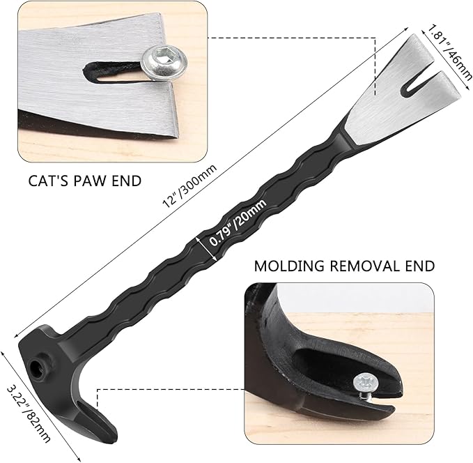 Lytool 12" Cats Paw Pry Bar & Nail Puller - Heat-Treated Steel Precision Tool for Carpenters & DIYers | Ergonomic Grip