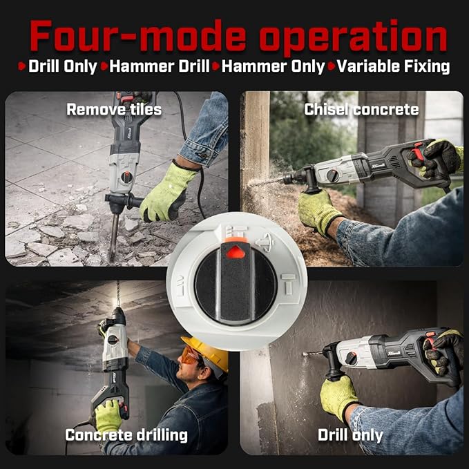 XtremepowerUS 800W SDS-Plus Electric Rotary Hammer Drill, Demolition Chiseling & Drilling Bits Set with Case