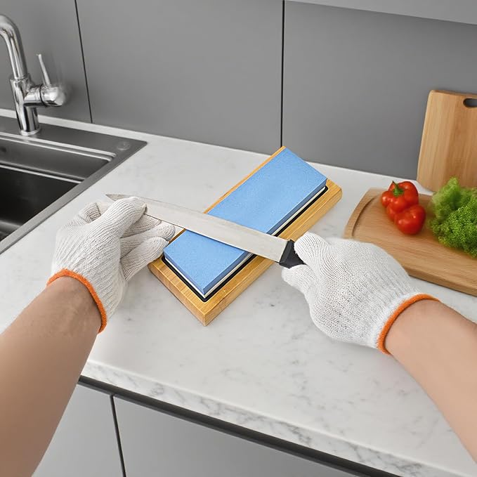Gunpla Knife Sharpening Stone 1000/6000 Grit Whetstone with Non-Slip Rubber Bamboo Base and Angle Guide for Kitchen, Hunting and Pocket Knives
