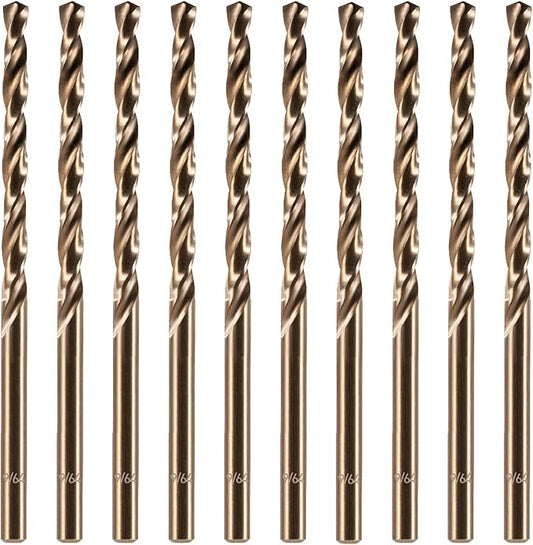 amoolo 9/64" inch Cobalt Drill Bits(10Pcs), M35 HSS Metal Jobber Length Twist Drill Bit Set for Hard Metal, Stainless Steel