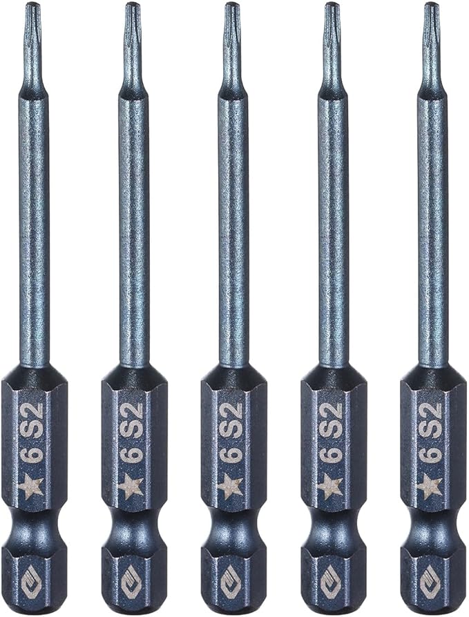HARFINGTON 5pcs 5-Point Torx Screwdriver Bit 1/4" Hex Shank 6mm Magnetic Head 2.6" Length S2 Steel Pentagon Star Screw Driver Bit for Repair Work Electric Screwdriver, Blue