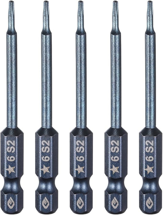 HARFINGTON 5pcs 5-Point Torx Screwdriver Bit 1/4" Hex Shank 6mm Magnetic Head 2.6" Length S2 Steel Pentagon Star Screw Driver Bit for Repair Work Electric Screwdriver, Blue