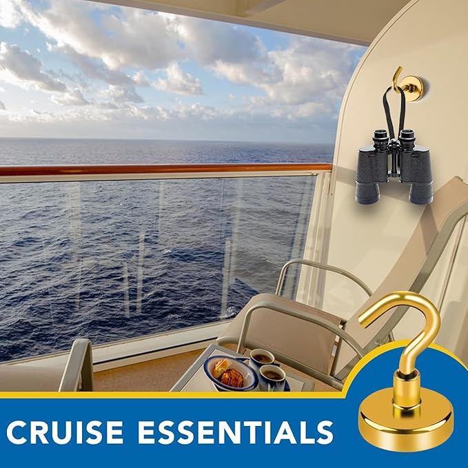 LOVIMAG Cruise Must Haves - 50Lbs Yellow Magnetic Hooks for Cabins, Door Magnets, Refrigerator, Ceiling - 12 Pack
