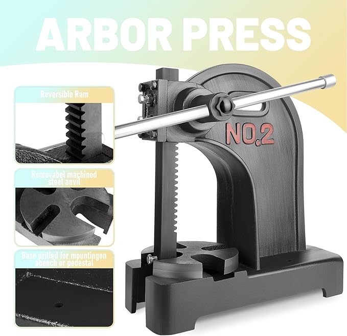 2 Ton Manual Arbor Press, Cast Iron Material Desktop Arbor Press, 8.5" Maximum Height, for Stamping, Bending, Stretching, Formin