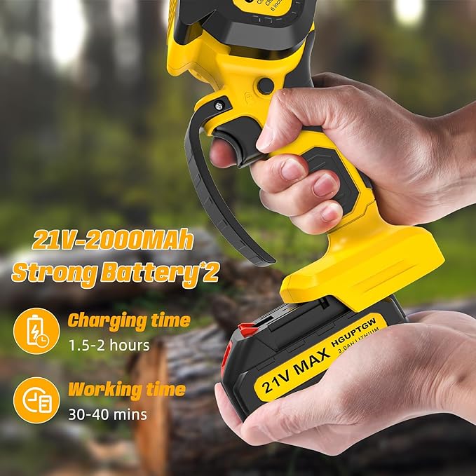 6 Inch Mini Chainsaw Cordless,Upgraded Electric Chainsaw with Battery level display and Tool-Free Tensioner,Portable Mini Chain saw for Trees Branches Trimming,Wood Cutting