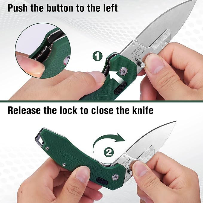 FLISSA Replaceable Blade Folding Knife, 3-in-1 Pocket Hunting Knives, Liner Lock Knife for Hunting, Skinning & Field Dressing, Green G10 Handle, Includes 16 Blades