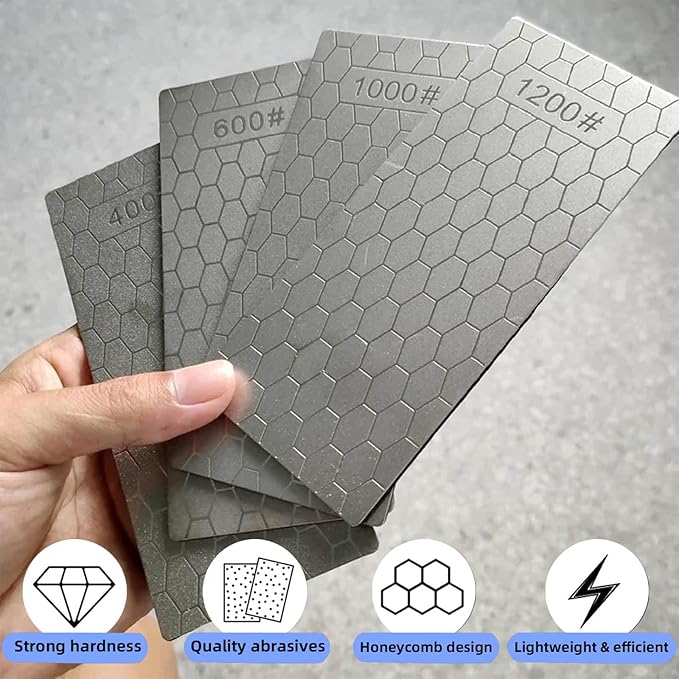 Diamond Sharpening Stone, Knife Sharpener Stone Whetstone Honeycomb Surface Plate with Non-slip Base for Pocket Knives Scissors (320/400/600/1000/1500/2000/3000 Grit竊똷ith Angle Guide and Leather)