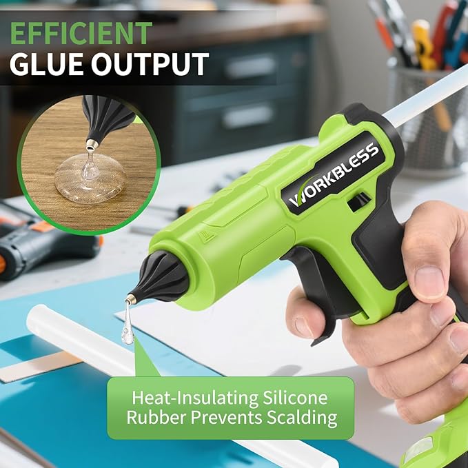 Cordless Hot Glue Gun, Battery Power Full Size Hot Glue Gun with 20V 2Ah Battery, Leak-Proof Nozzle Heavy and Duty Glue Gun for Industrial & Crafts, 30pcs 11mm Full Size Glue Stick