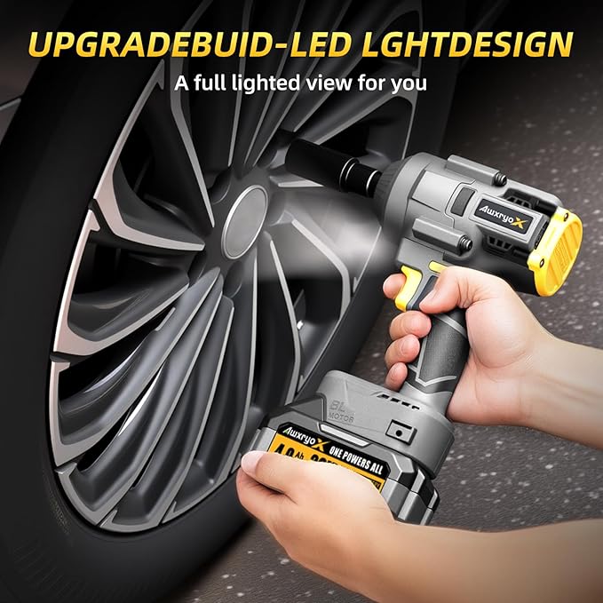 1500Nm Cordless Impact Wrench, 1107ft-lbs Brushless Impact Gun with 2x4.0Ah Battery,1/2" 20V High Torque Pistola De Impacto with 6 Socket & Extension Rod, Electric Taladros for Truck/Car/Mower
