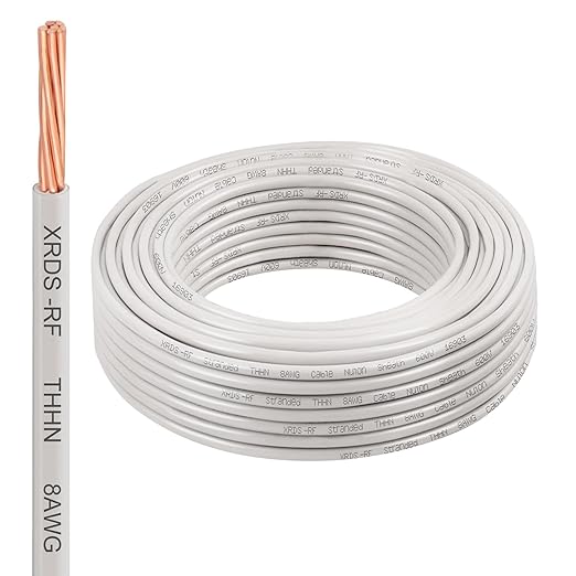 8AWG THHN Electrical Wire 50FT ??Stranded Bare Copper Conductor with PVC and Nylon Insulation, Heat and Oil Resistant Cable for Indoor & Outdoor Wiring