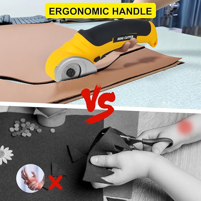 4V Cordless Electric Scissors Carpet Cutter Tool with Rechargeable & Safety Lock, Rotary Blade for Recycling Cutting Leather, Blanket, Gifts for Men Adult Crafter,Lightweight-Yellow
