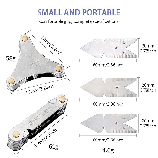 5 Pcs Thread Pitch Gauges Measure Tool Set,Stainless Steel Thread Gauges 3 Pcs 55 & 60 Degree Metric System Centre Gage + 51Pcs America SAE Type + 52 Pcs Metric & America SAE Type & British Whitworth