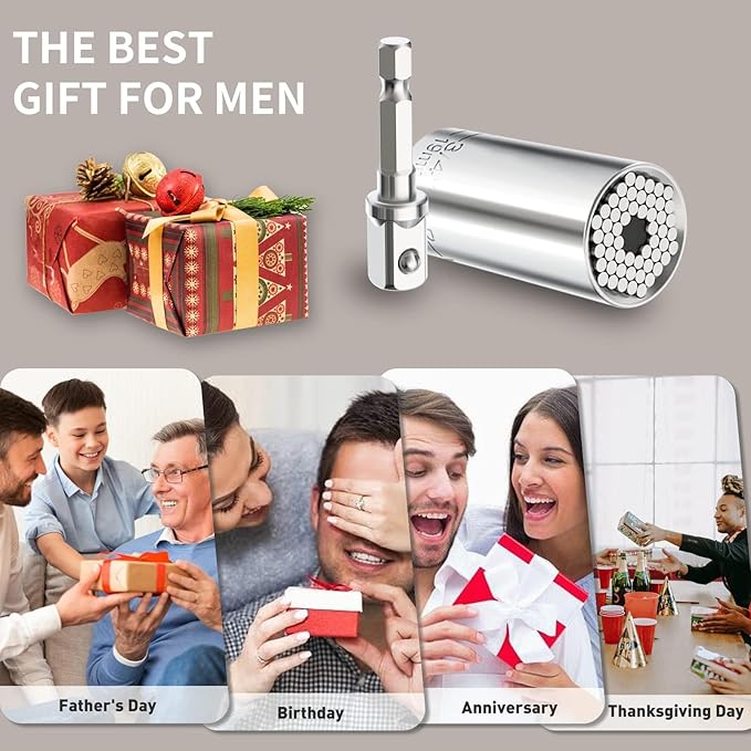 Prowin Universal Socket Set Gift for Men Dad Multi-Function 2 Pcs with Power Drill Adapter Birthday Holiday Cool Stuff Gadgets for Women Husband (7-19mm)