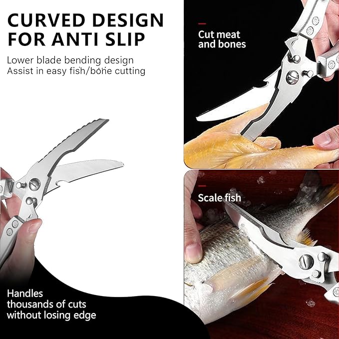 Heavy Duty Poultry Shears for Cutting Chicken & Turkey Bones ??Professional Stainless Steel Kitchen Shears, Spring Loaded, Non-Slip Ergonomic Handle, Dishwasher Safe