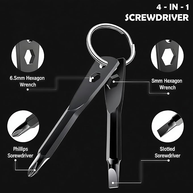 Stocking Stuffers for Men: 6-Piece Magnetic Screwdriver Set with 4-in-1 Keychain Tool | Includes Phillips & Flat Head | Non-Slip Grip for DIY & Home Repair | Practical Gift (Green & Black)