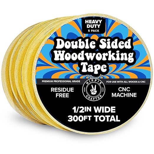 HIPPIE CRAFTER Double Sided Tape for Woodworking, 1/2 Inch Wide Heavy Duty Woodworking Tape for CNC Machines and Routing Templates, 5 Pack, 60 Feet Each,300ft Total