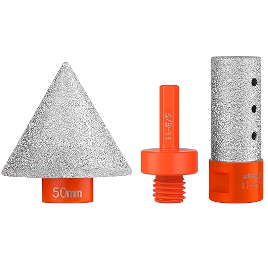 3 PCS Diamond Beveling Chamfer Bits Set, Tile Cone Grinder Bit with 5/8-11 Thread Adapter, 1" Diamond Drill Bits for Hole Enlarging Trimming Grinding in Tile, Marble, Glass, Granite,Ceramic
