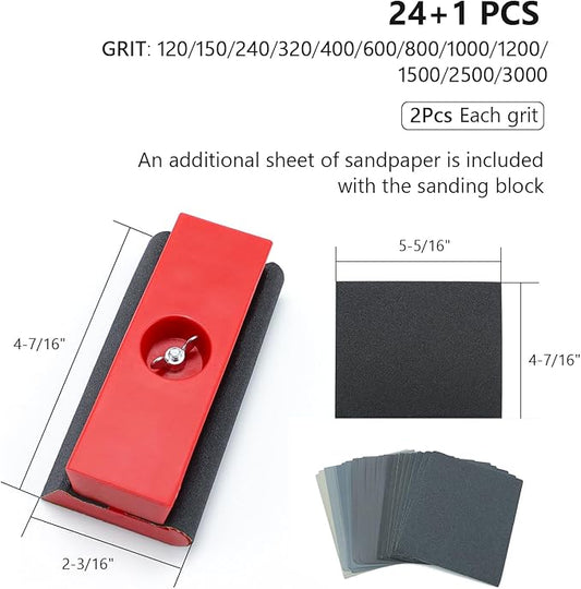 SCOTTCHEN Hand Sanding Blocks Auto Body, 25pcs Sandpaper Woodworking Furniture Sander Hand Tool, Grit 120 to 3000