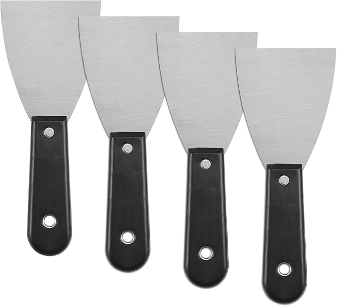 uxcell Putty Scraper 3" Spatula Drywall Repair Spreader Stainless Steel Blade Black Handle 4Pcs