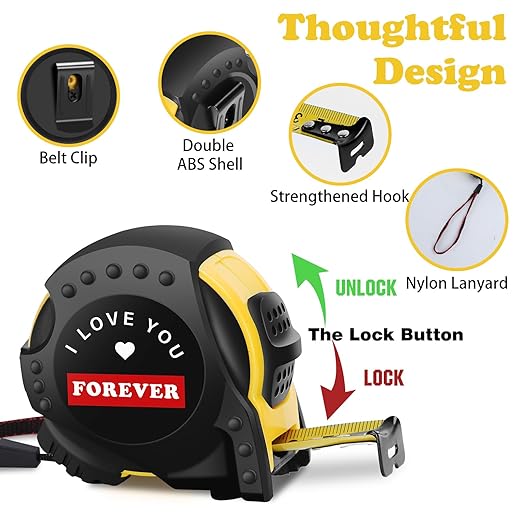 Tape Measure, I Love You Gifts for Men, Wedding Anniversary for Husband Boyfriend, Tool Gift for Him with Box