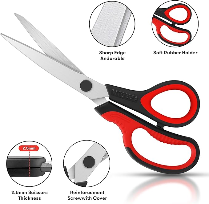 Scissors, Niutop 8" All Purpose Scissors Heavy Duty Ergonomic Comfort Grip Craft Shears Sharp Scissors for Office Home Household Sewing High/Middle School Students Teacher Art Craft DIY Supplies