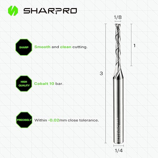 Extra Long 1/8 Router Bit 1/4 Shank, Spiral Upcut Router Bits 1/4 Inch Shank 1/8 Inch Cutting Dia. 1 CL. 3'' OVL. Carbide CNC Router Bit, Ideal for Wood Inlay, Plunge Plastic
