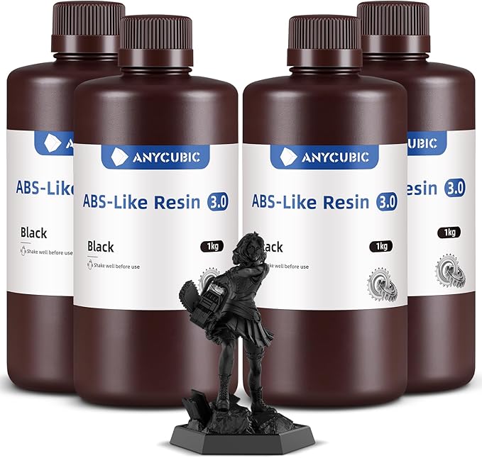 ANYCUBIC ABS-Like Resin 3.0, 3D Printer Resin with Enhanced Strength and Toughness, High Precision and Minimal Shrinkage, Wide Compatibility for All LCD Resin 3D Printers (Black, 4kg)