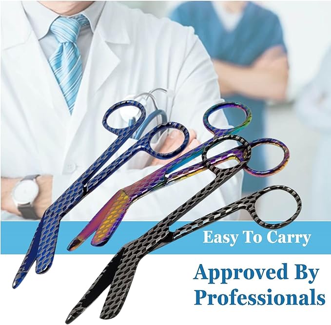 Set of 3 Assorted Pattern Nurse Doctor EMT Lister Bandage Scissors 5.5" (14cm), Stainless Steel, Premium Quality-Ideal Gift (PK11)