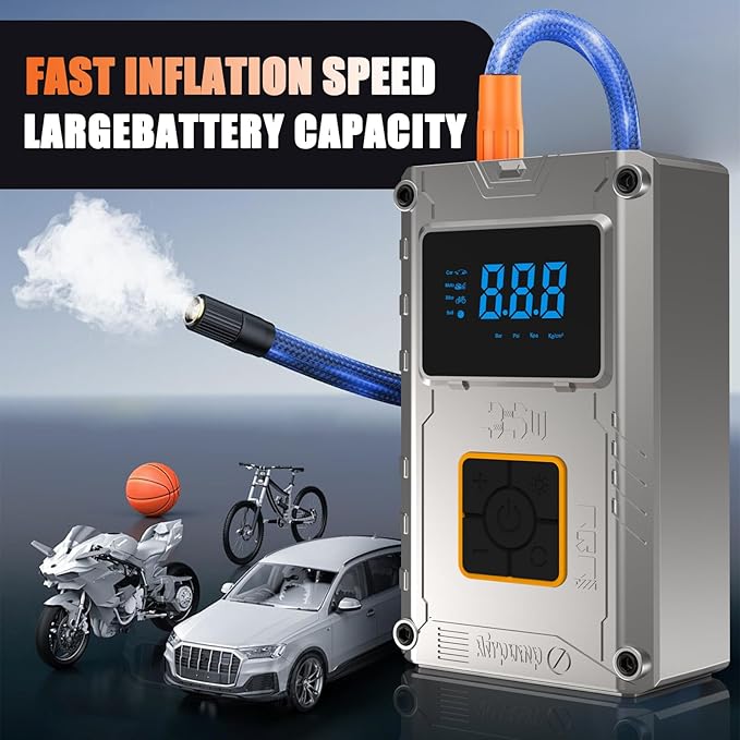 Bike pump, 150 PSI,Portable tire inflator for car,Air pump for car tires, Rapid Inflation Car Tire Inflator with Auto Shut-Off for cars