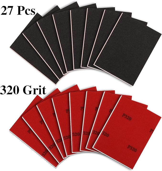 27 Pcs Sanding Sponge Pads 320 Grit, Wet Dry Washable Foam Sanding Block, Abrasive Sand Paper, Reusable Sanding Paper for Hand Sanders, Wood, Metal, Auto, Drywall, Furniture Polishing