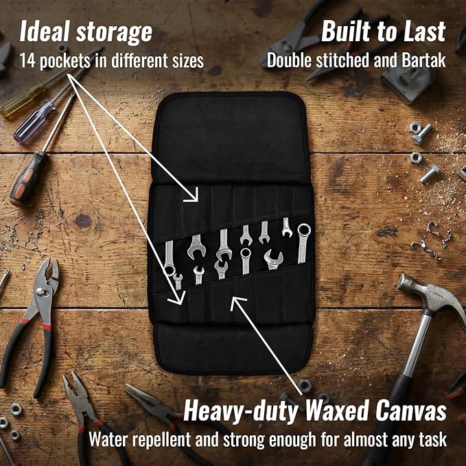 Under NY Sky Tool Roll Organizer, Heavy-Duty Wrench Bag, Portable Hand Tool Pouch for Mechanics, Electricians, and Hand Tools