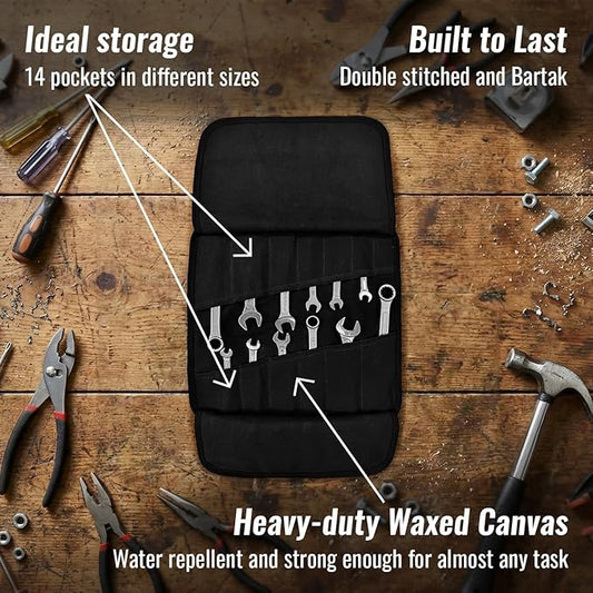 Under NY Sky Tool Roll Organizer, Heavy-Duty Wrench Bag, Portable Hand Tool Pouch for Mechanics, Electricians, and Hand Tools