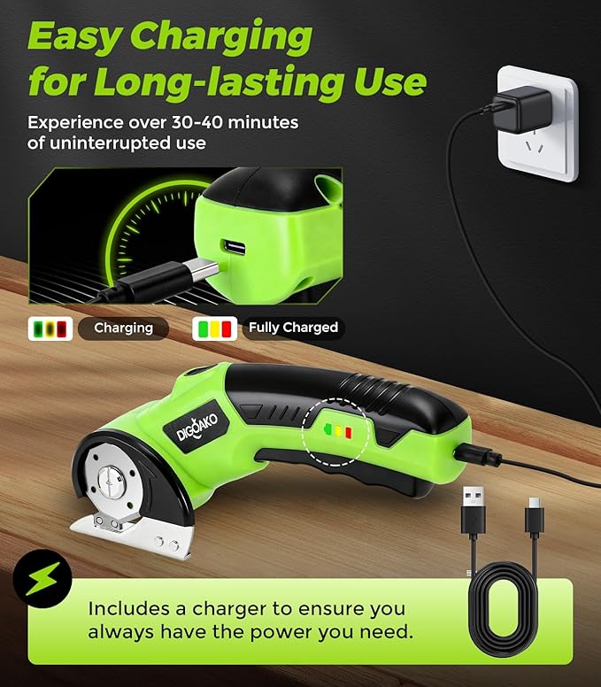 Cardboard Cutter - Rechargeable Cordless Electric Scissors, 4V Duty Electric Box Cutter for Cardboard, Safety Lock & LED Light, Powerful Cutting for Carton Carpet Plastic Fabric Leather