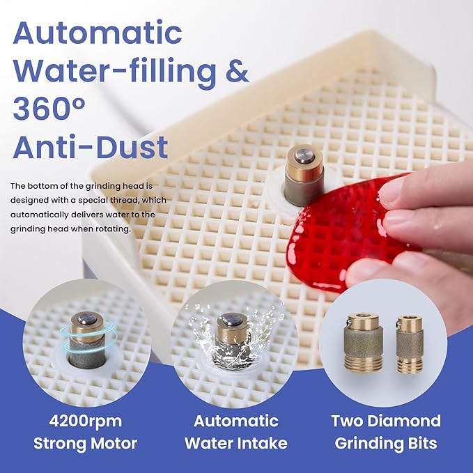 Stained glass grinder machine,Automatic Water-filling 360째 Anti-Dust 110V 4200RPM Brushless Motor Mini Precision Edging Shaping Glasses Grinder for Glass Arts,Tile,Jewelry Making,Mosaics Decoration