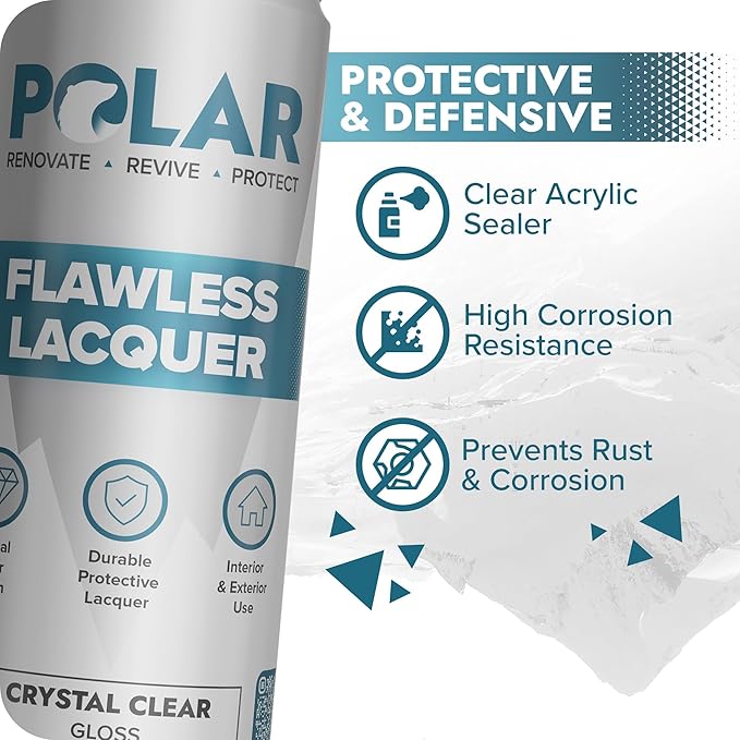 Polar Clear Gloss Flawless Lacquer Spray - 2 x 13.5fl. oz - Clear Coat Spray Paint - Non-Yellowing & Scratch Resistant - Interior & Exterior Surfaces for Wood, Metal, Plastics, Glass & Ceramics